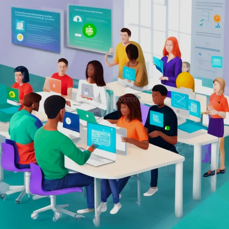 安全なテクノロジー使用を学ぶ研修の様子